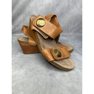 Taos Carousel 3 Sandals Size EU 39 US 8.5 Leather Tan Brass Wedge Ankle Strap